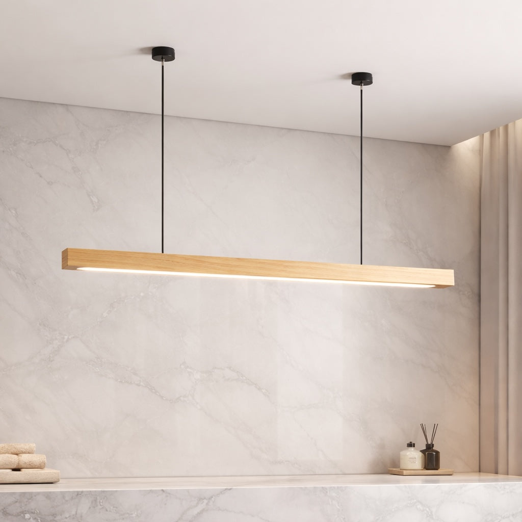Walnut Linear Pendant Light | Adjustable LED Office Lamp