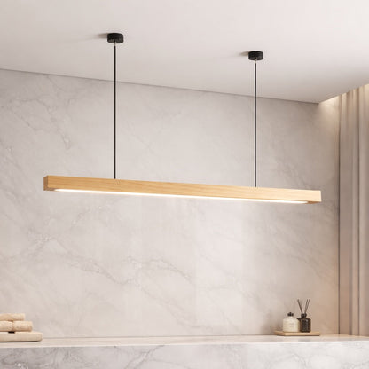 Walnut Linear Pendant Light | Adjustable LED Office Lamp