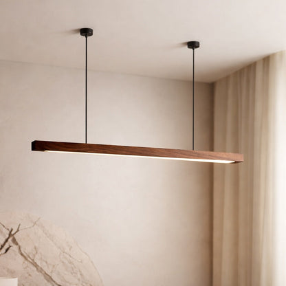 Walnut Linear Pendant Light | Adjustable LED Office Lamp