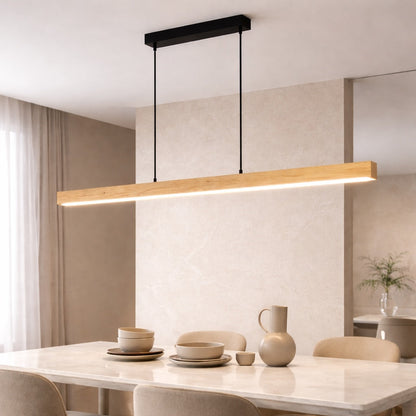 Walnut Linear Pendant Light | Adjustable LED Office Lamp