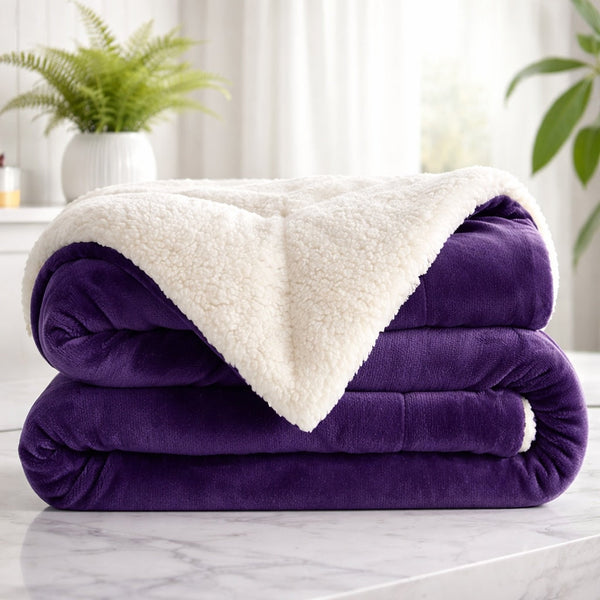 Reversible Sherpa Fleece Throw Blanket – Large Soft Fluffy Bed Throw