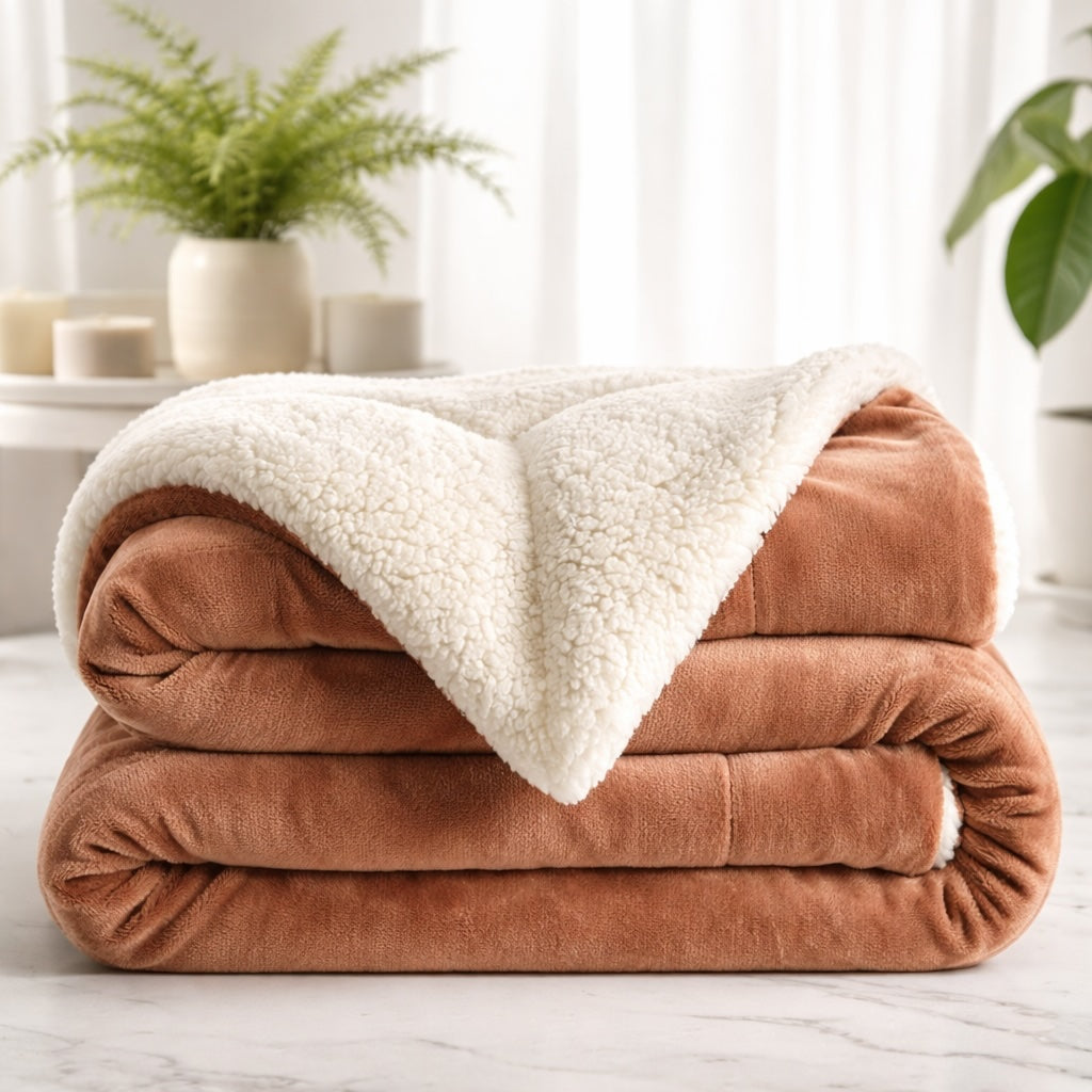 Reversible Sherpa Fleece Throw Blanket – Large Soft Fluffy Bed Throw