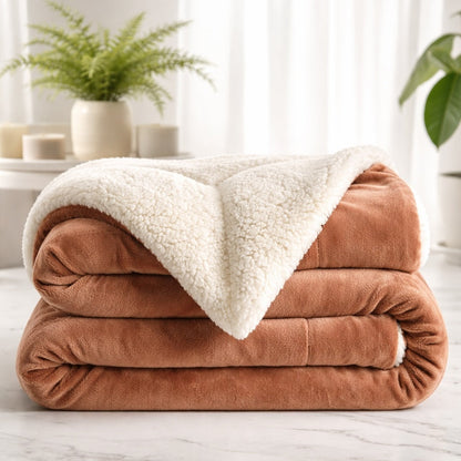 Reversible Sherpa Fleece Throw Blanket – Large Soft Fluffy Bed Throw