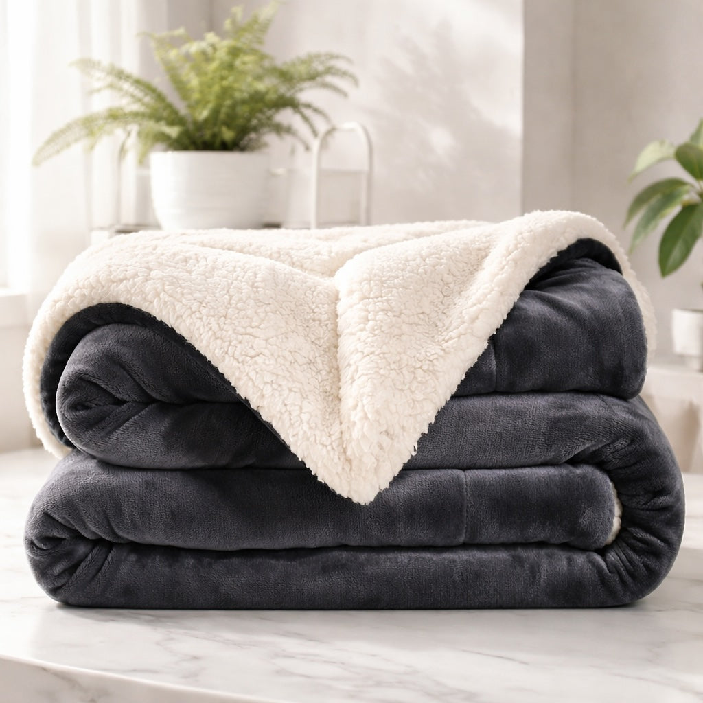 Reversible Sherpa Fleece Throw Blanket – Large Soft Fluffy Bed Throw