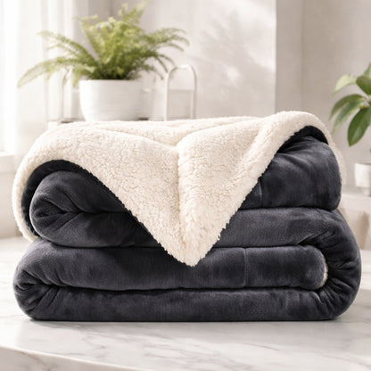 Reversible Sherpa Fleece Throw Blanket – Large Soft Fluffy Bed Throw