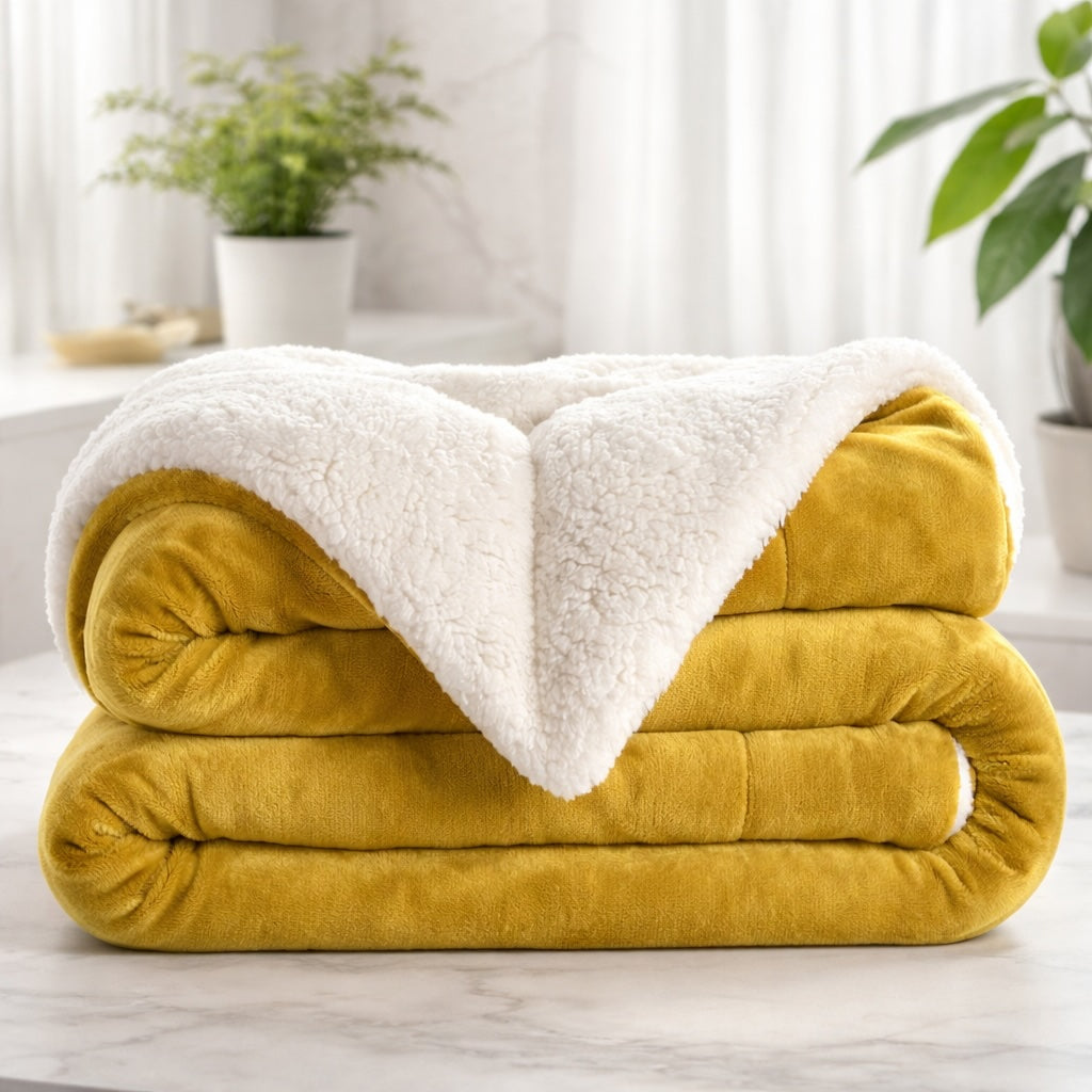 Reversible Sherpa Fleece Throw Blanket – Large Soft Fluffy Bed Throw