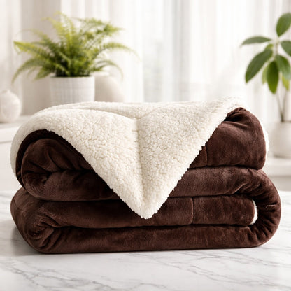 Reversible Sherpa Fleece Throw Blanket – Large Soft Fluffy Bed Throw
