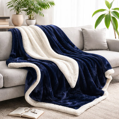 Reversible Sherpa Fleece Throw Blanket – Large Soft Fluffy Bed Throw