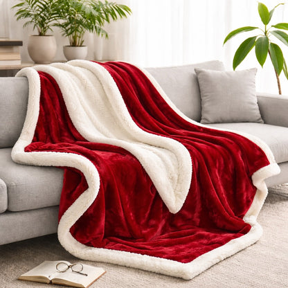 Reversible Sherpa Fleece Throw Blanket – Large Soft Fluffy Bed Throw