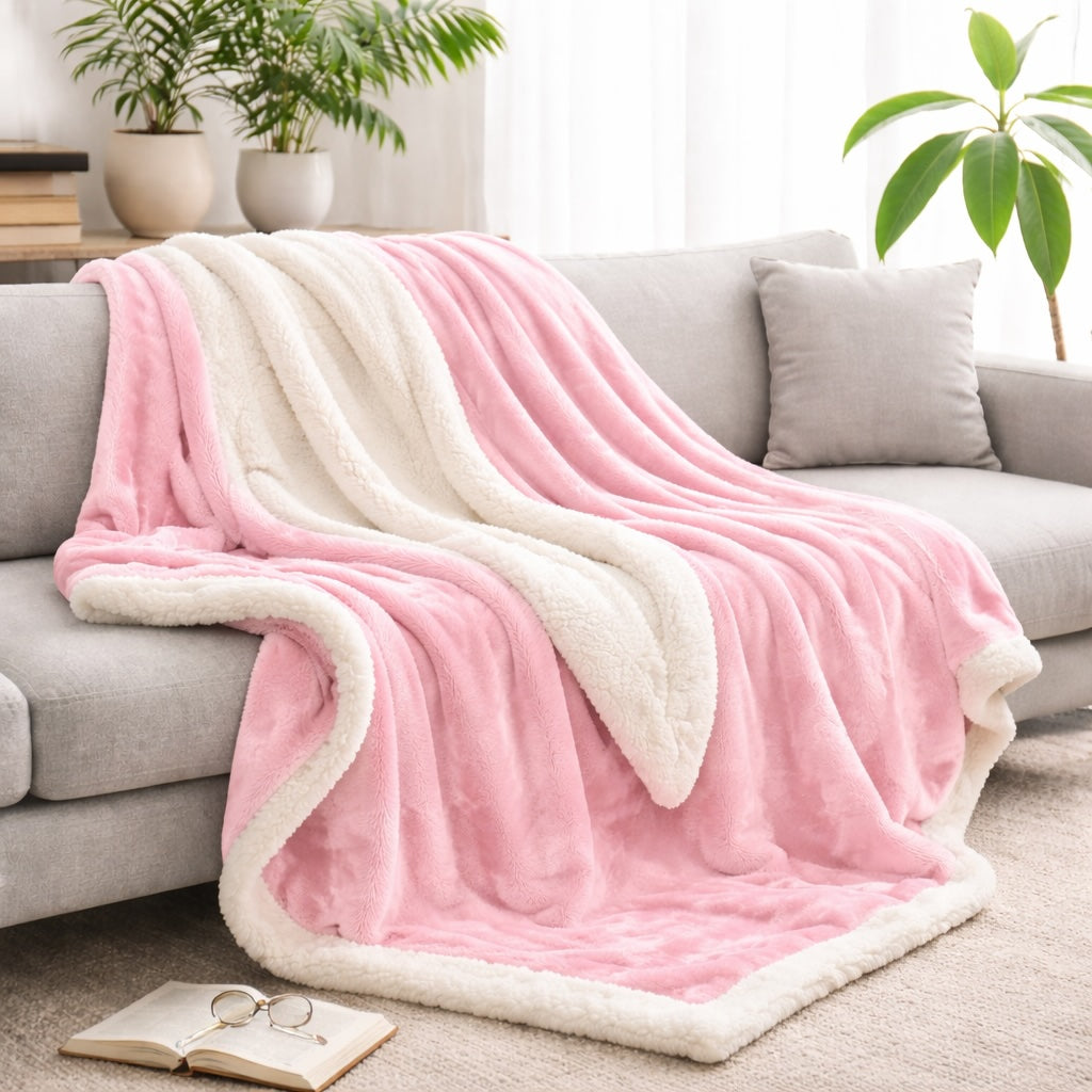 Reversible Sherpa Fleece Throw Blanket – Large Soft Fluffy Bed Throw