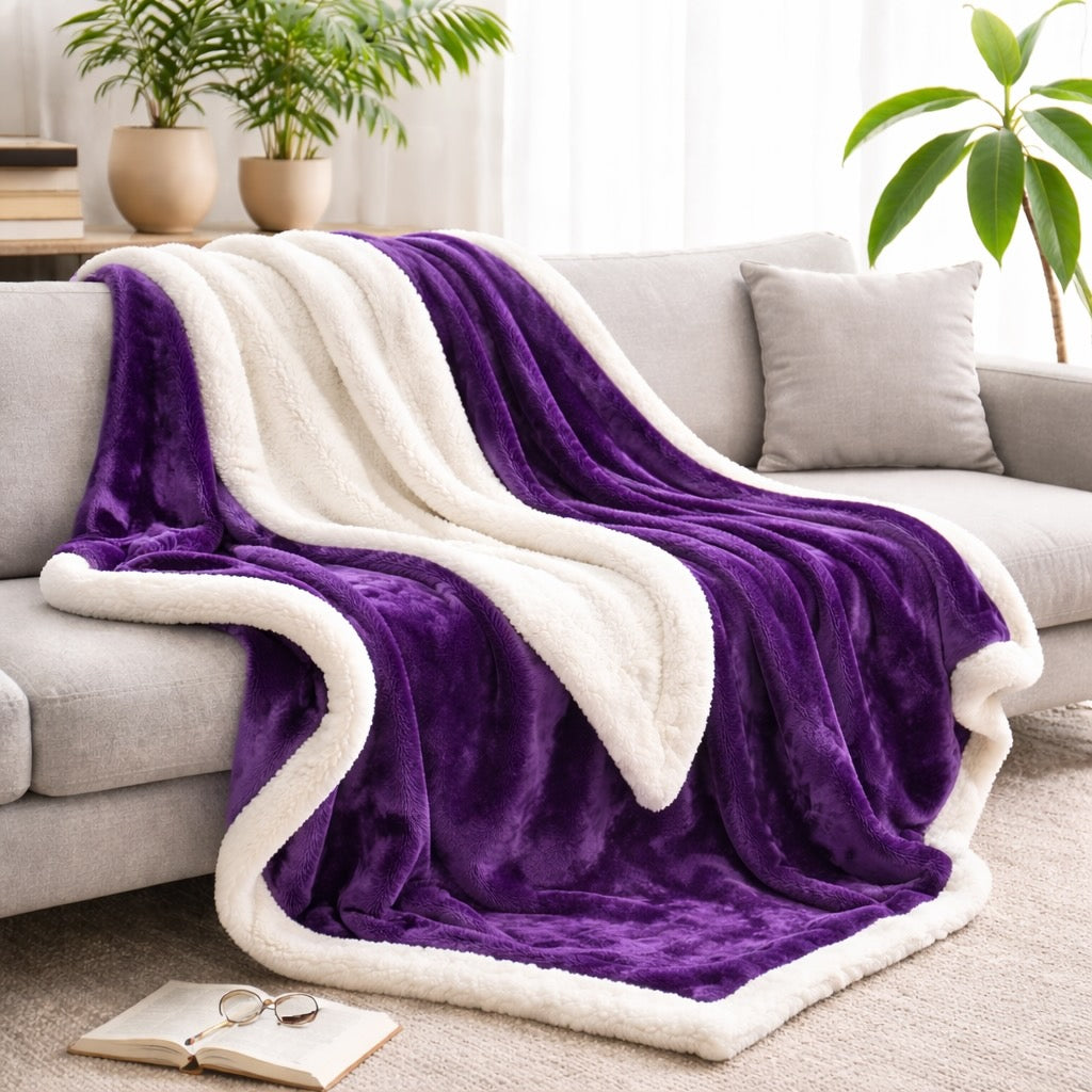 Reversible Sherpa Fleece Throw Blanket – Large Soft Fluffy Bed Throw
