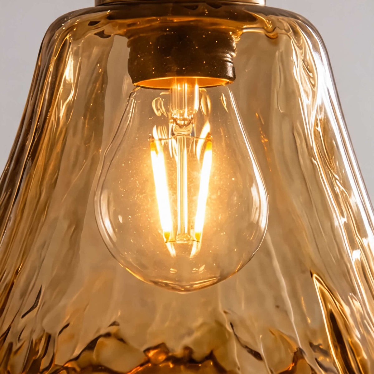 Vintage Brass Pendant Light | Amber Glass Shade Fixture