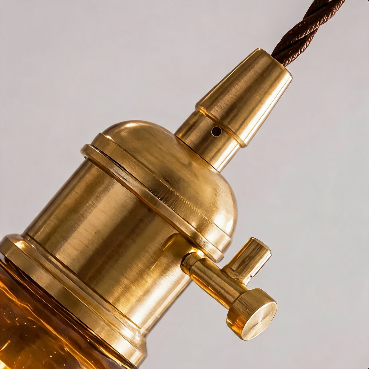 Vintage Brass Pendant Light | Amber Glass Shade Fixture