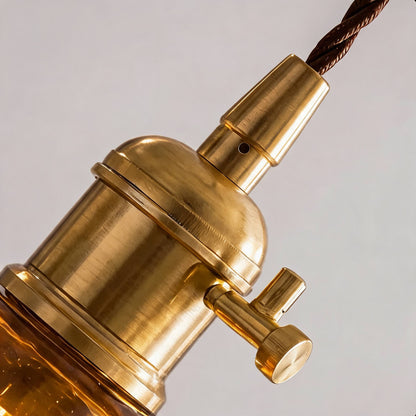 Vintage Brass Pendant Light | Amber Glass Shade Fixture