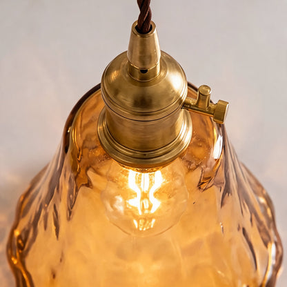 Vintage Brass Pendant Light | Amber Glass Shade Fixture