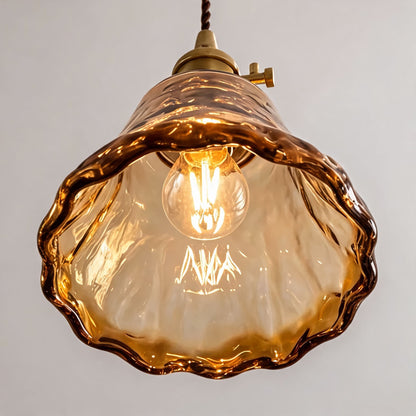 Vintage Brass Pendant Light | Amber Glass Shade Fixture