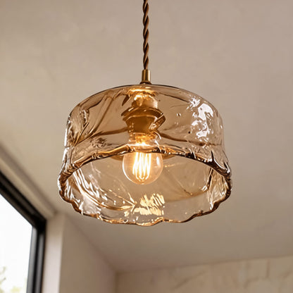 Vintage Brass Pendant Lamp | Amber Glass Hanging Shade