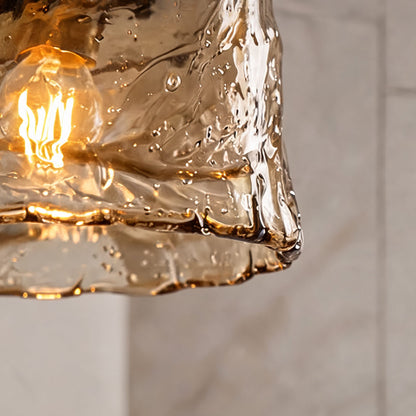 Vintage Brass Pendant Lamp | Amber Glass Hanging Shade