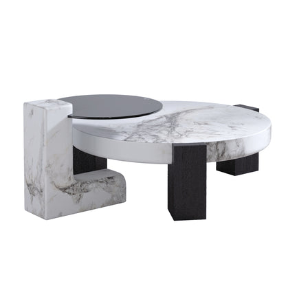 Lena 2-Piece Round Circular Marble and Glass Coffee Table